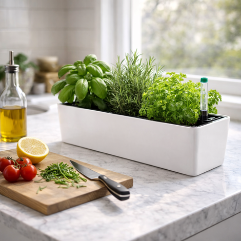 Self Watering Herb Planter Box with Water Level Indicator for Kitchen & Windowsill